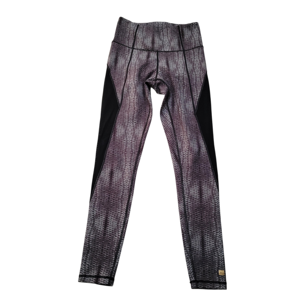 Aurum Passion Leggings High-Waisted Mesh Inserts Steel Scales Snakeskin Small